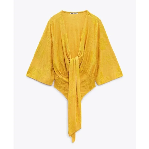 ZARA JACQUARD BODYSUIT GOLDEN YELLOW - Picture 4 of 11